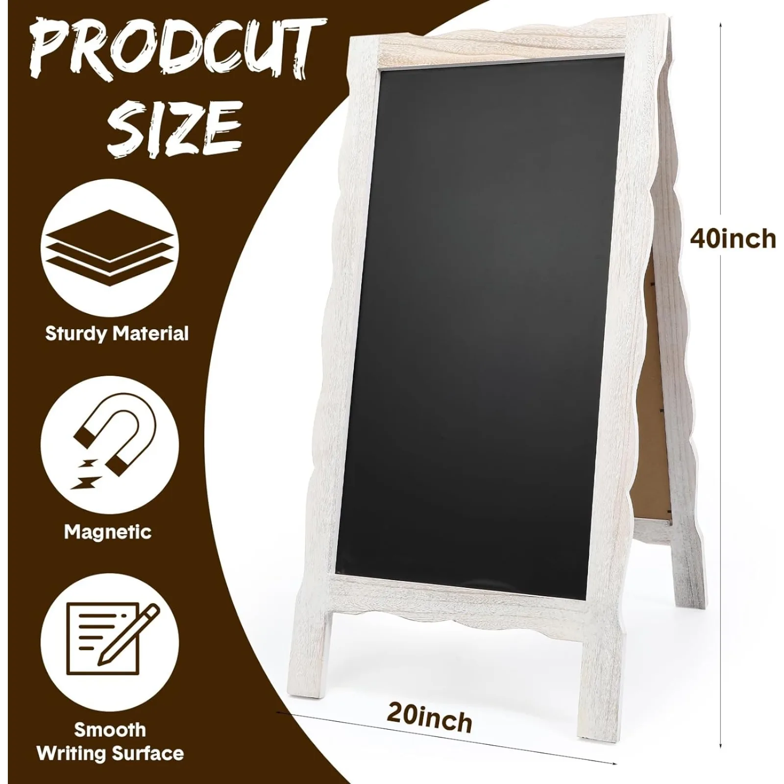 US 2 Pcs Magnetic a Frame Chalkboard Sign Extra Large 40'' x 20'' Rustic Wood Free Standing Chalkboard Easel