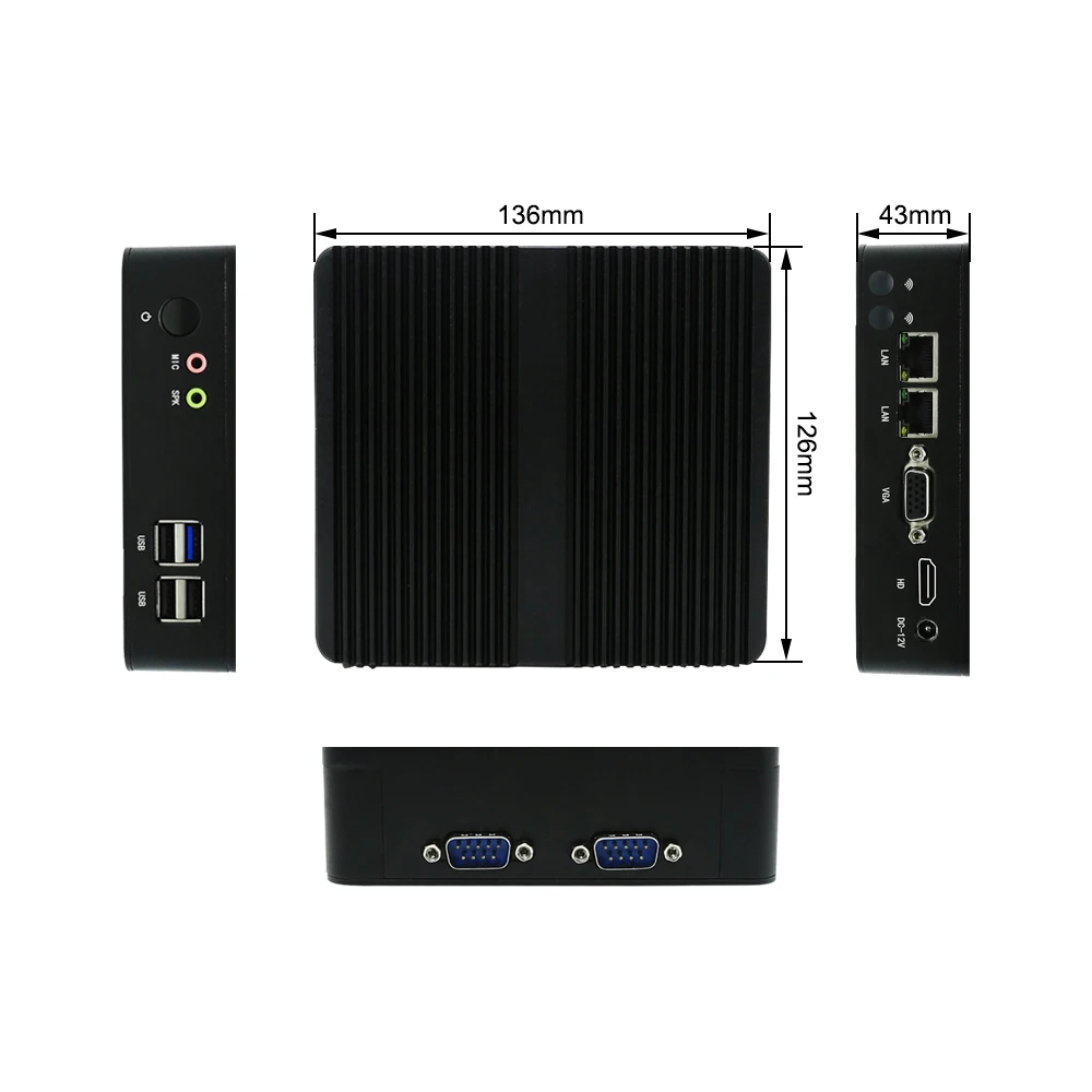 EGLOBAL Fanless Mini PC Intel Celeron J1900 Quad Core Gigabit Ethernet 4USB HDMI VGA Display Suporte WiFi Windows Linux