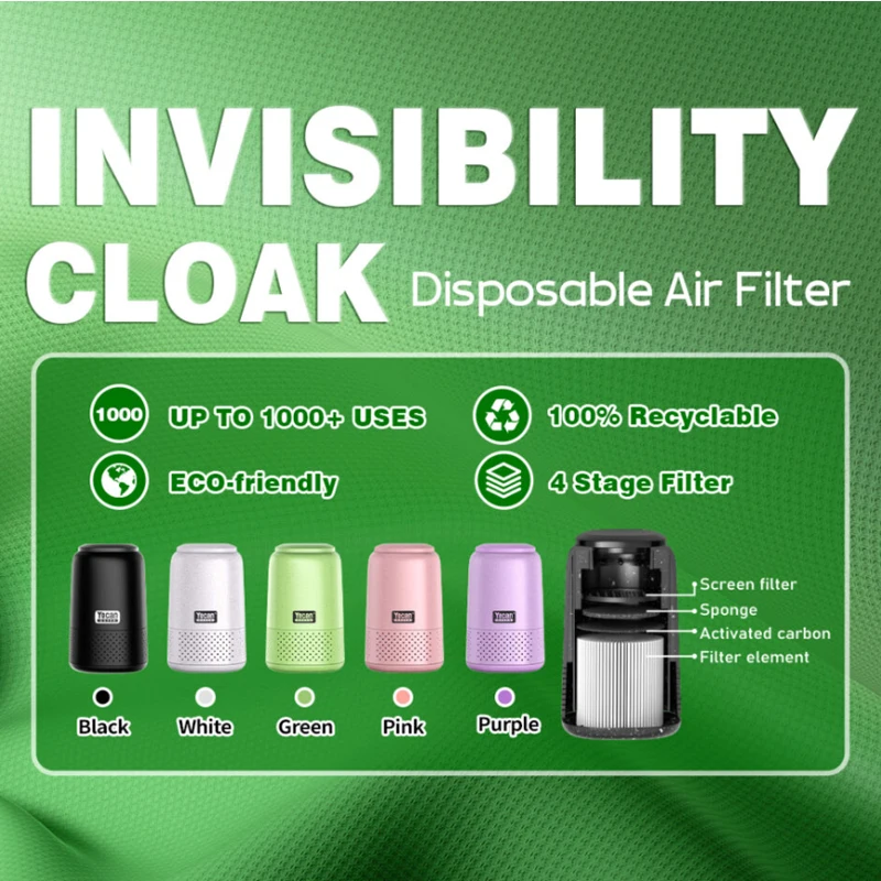 YOCAN GREEN Invisibility Cloak filtro dell\'aria personale filtro HEPA portatile a quattro stadi filtro antifumo accessori per fumatori