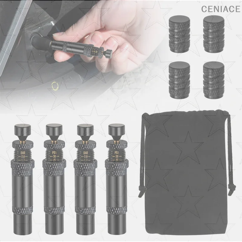 

Набор из 4 автоматических дефляторов шин, 4 шт., регулируемое давление, подходит для внедорожников, мотоциклов, в комплект входят колпачки для клапанов