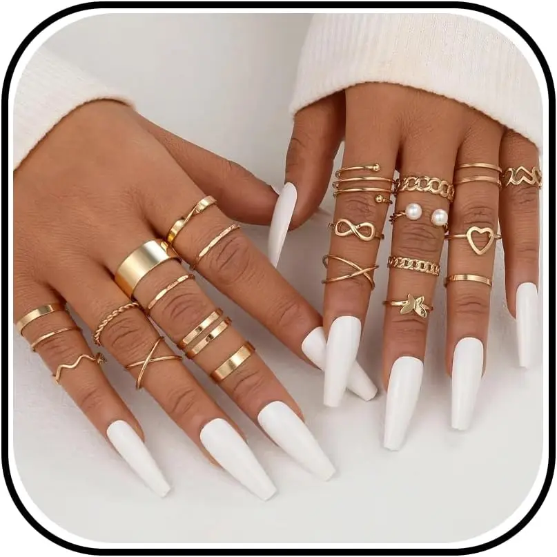 

Золотые штабелируемые кольца для женщин и девушек, подарки, простые кольца-звезды, луны, сердца, набор колец на фаланги пальцев, милые украшения в стиле бохо, набор золотых колец