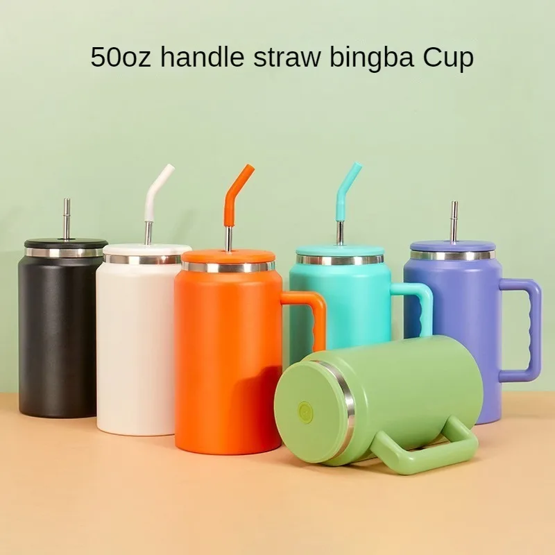 Cup Thermal 50OZ Three Generations of Stainless Steel Thermos Ice Bar Cup Keep Cold Straw Handle Cup Large Capacity Car Cup