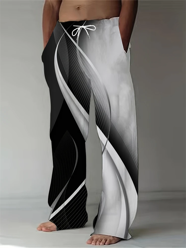 

Vintage Men's Straight Pants Comfortable And Breathable Summer Fashion Casual Pants Men's Butterfly geometry Print Large Pants