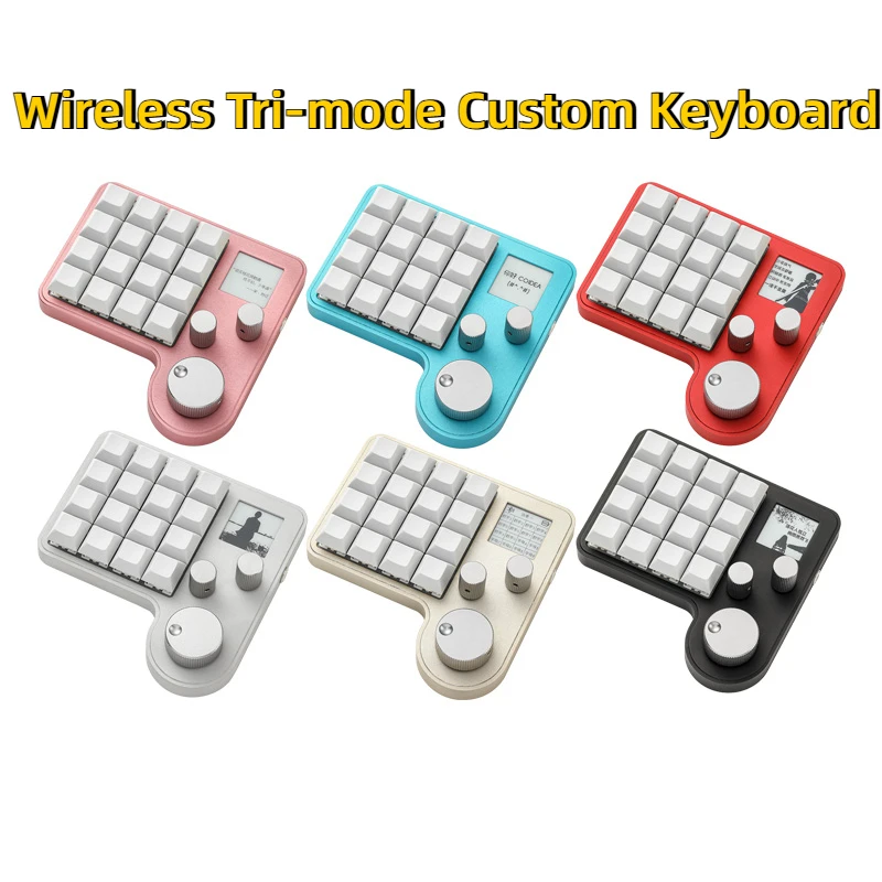 16keys Macro Custom Keyboard Screen Wireless Tri-mode with 3 Knobs RGB Hotswap for Drawing Design Aluminium Mechanical Keyboard