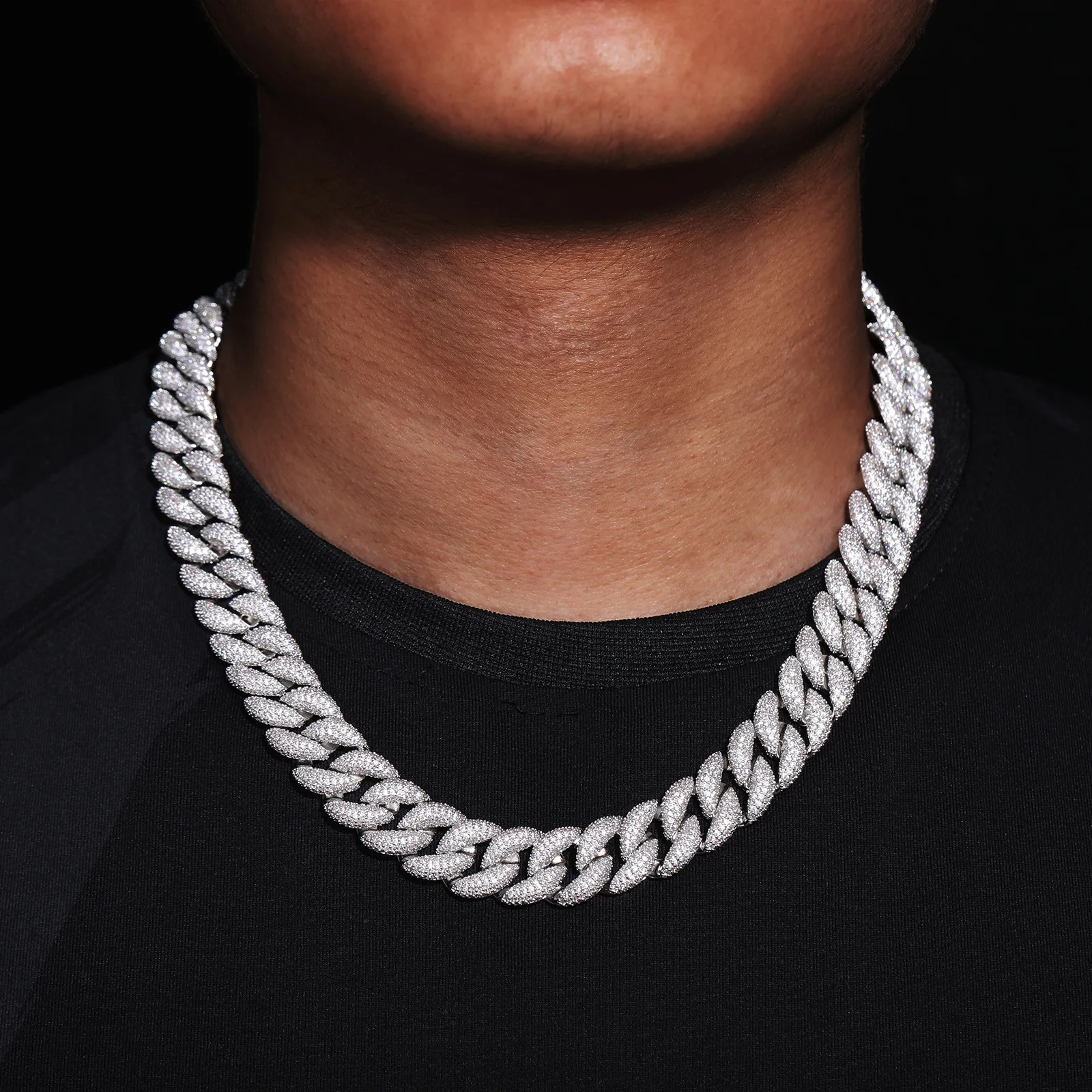 Europe United States Cross-Border 15mm Pave 5 Rows Zircon Bubble Cuba Chain Miami Hip-Hop Personality Trend Necklace Moissanite，