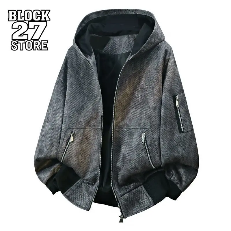 Mens Jacket Harajuku American Tie Dye Vintage Hooded Coat Spring Autumn Loose Casual Hong Kong Style Youth Streetwear Fashion