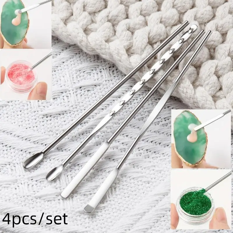 4PCS Nail Art Stirring Rod Tool Stainless Steel Powder Liquid Gel Polish Spoon Spatula Foundation Mixing Tool