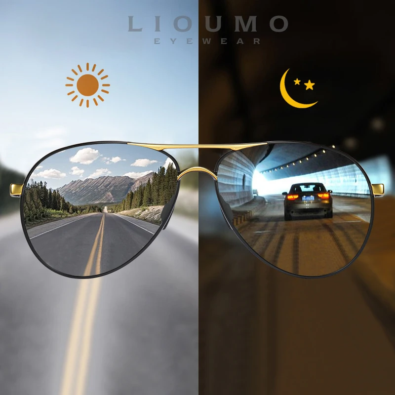 LIOUMO Pilot Men's Sunglasses Women Polarized Photochromic Glasses Driving Goggle Unisex Eyewear Chameleon UV400 zonnebril dames