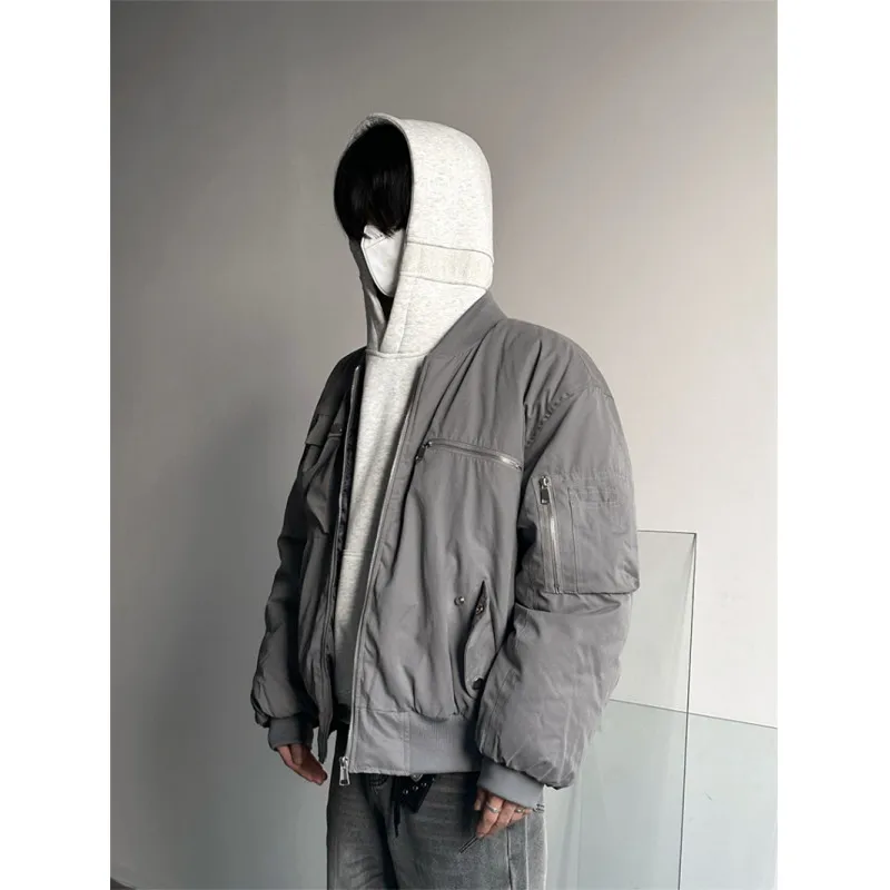 

Gray Thickened Pilot Jacket Cotton Clothes Men Winter New Zipper Design Warmth Men's Fashion Outerwear Casual Long Sleeve