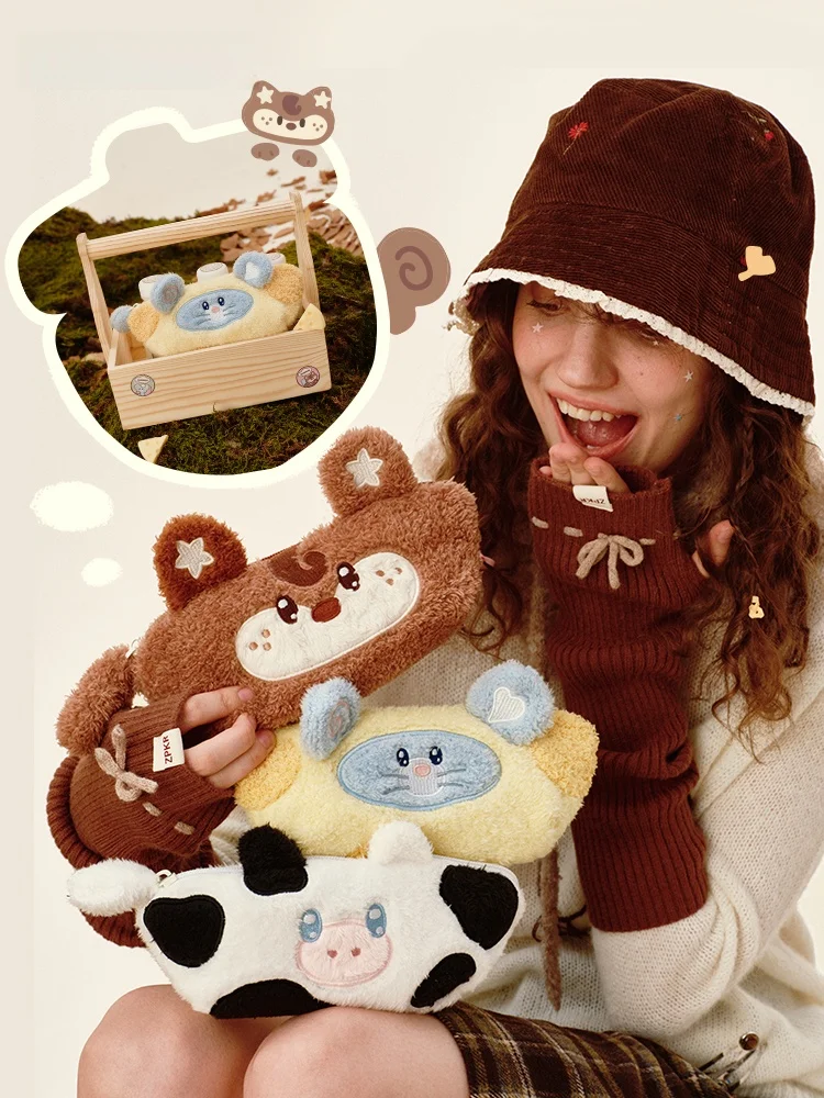 Adorable Animal Large Capacity Zipper Pencil Case Money Storage Bag INS Card Pack Sweet Cool Style Square Shape Student Bag