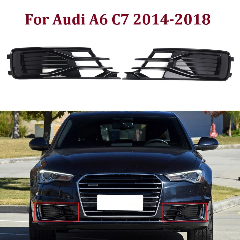 

Gloss Black Fog Light Grille Cover Frame Lamp Shade For Audi A6 / A6 Quattro 2016 2017 2018 Car Accessories 4G0807647 4G0807648