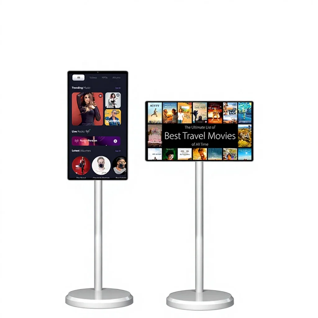 

21.5 Inch Mini Smart Android 13 LED TV 4+64GB White Portable Wheels Movable Charging Battery Interactive Wi-Fi TV for Gym Pro