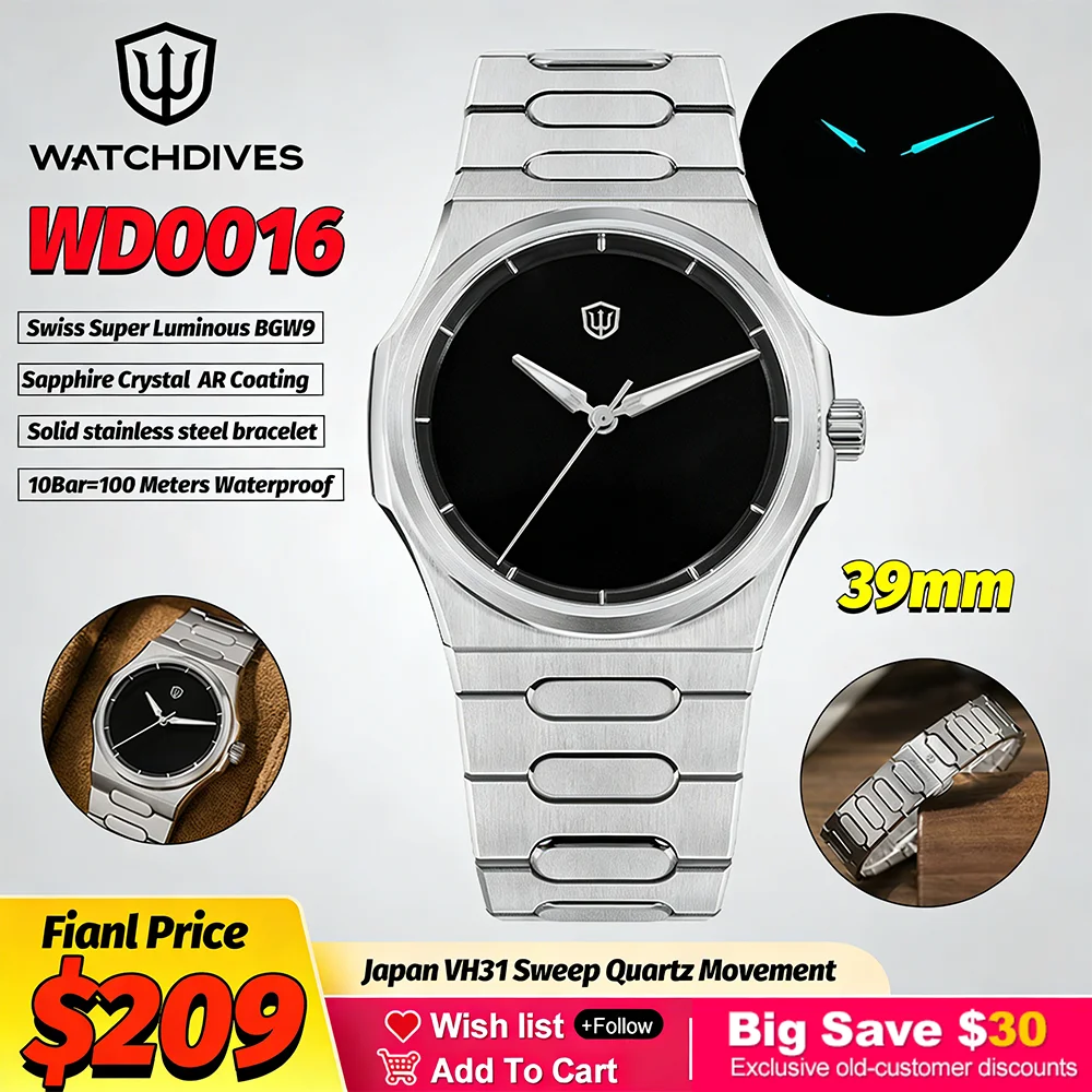 

Роскошные кварцевые часы Watchdives WD0016 Super Black с механизмом VH31/VH60, секундной стрелкой, сапфировым стеклом с AR-покрытием, водонепроницаемые, с браслетом из цельной нержавеющей стали.