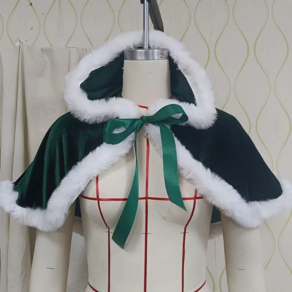 Fashion Polyester Christmas Hooded Cloak Thick Warm Women Ponchos Cosplay Costume Shawl Xmas Cape Christmas Party Costume