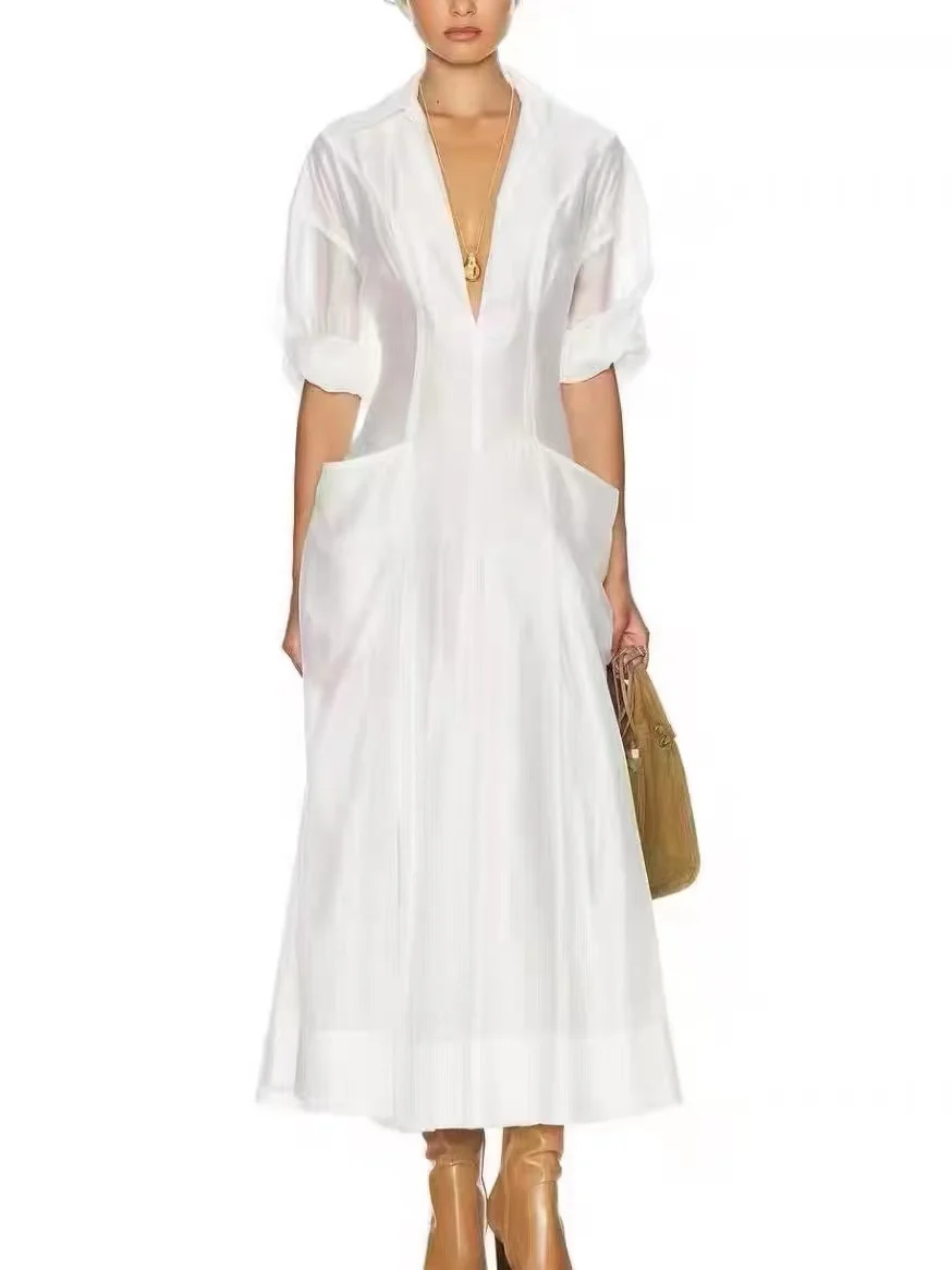 

high quality Runway women v-neck long sleeve solid peppy shirt madi dress
