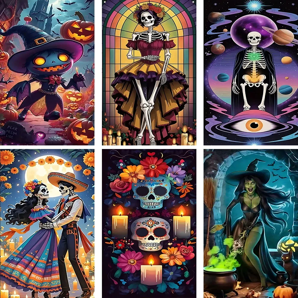 

Nightmare Horror Halloween Door Cover Backdrop Witch Pumpkin Lantern Party Day of the Dead Cartoon Decoration Supplie Background