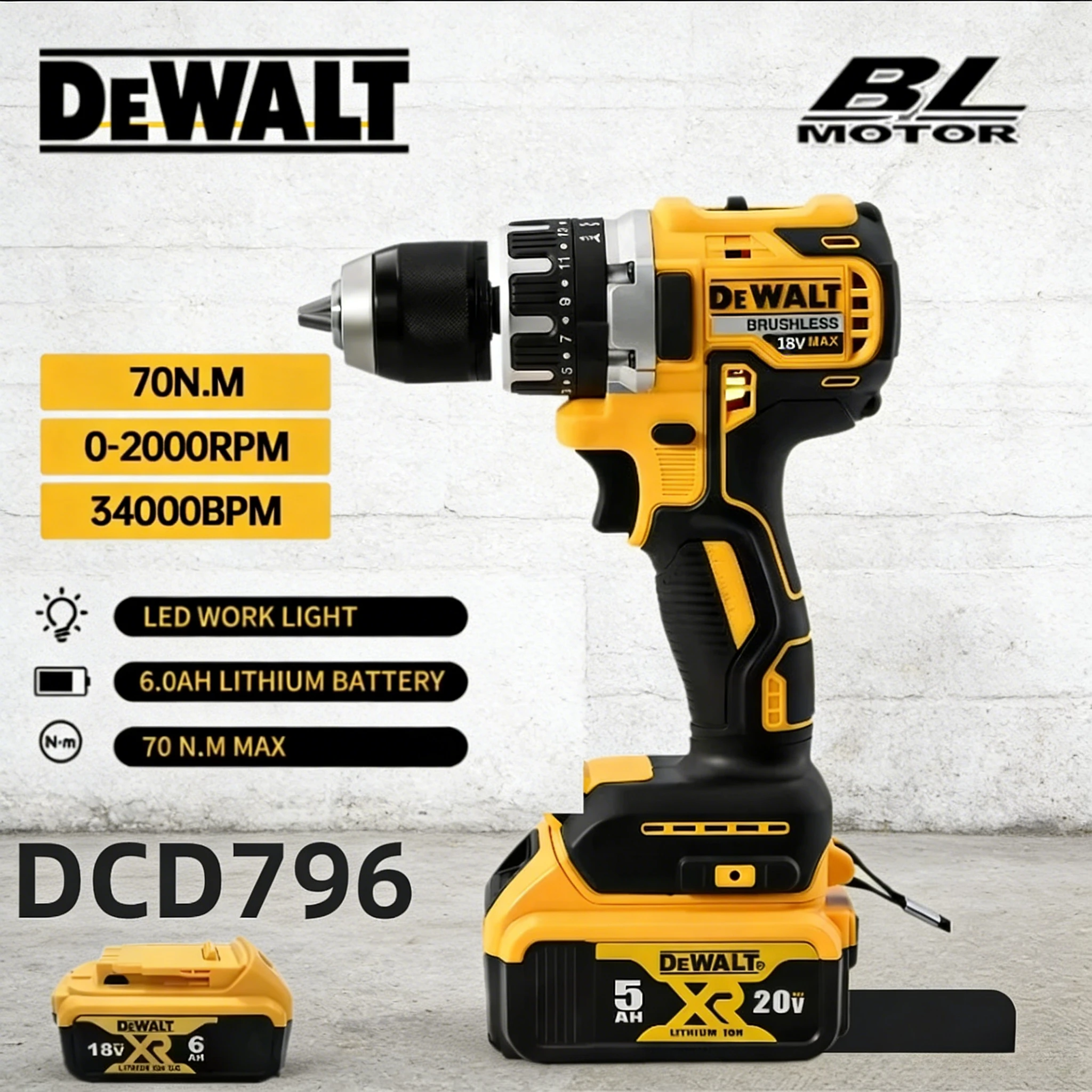

Dewalt DCD796 Cordless Brushless Impact Drill Brushless Drive Compact Drill Rechargeable Portable 20V Battery Power Tools