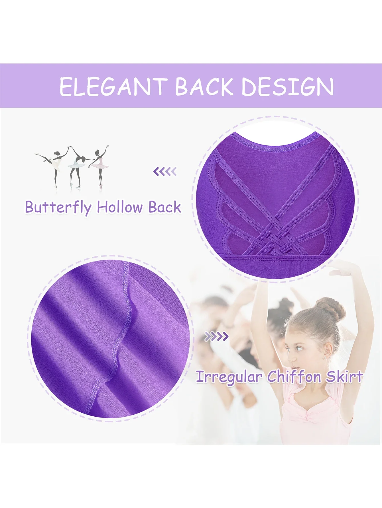 Girls Long Sleeve Ballet Leotards Toddler butterfly back Chiffon Skirt Dancewear Kids Dance Dresses