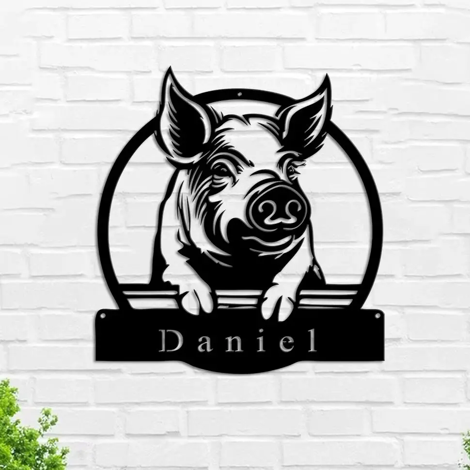 Custom Grandpa's Pig Farm Metal Wall Art Sign,Pig On The Fence, Pig Farm Sign, Pig Farmhouse,farmer Name Sign Dairy Barn Decor