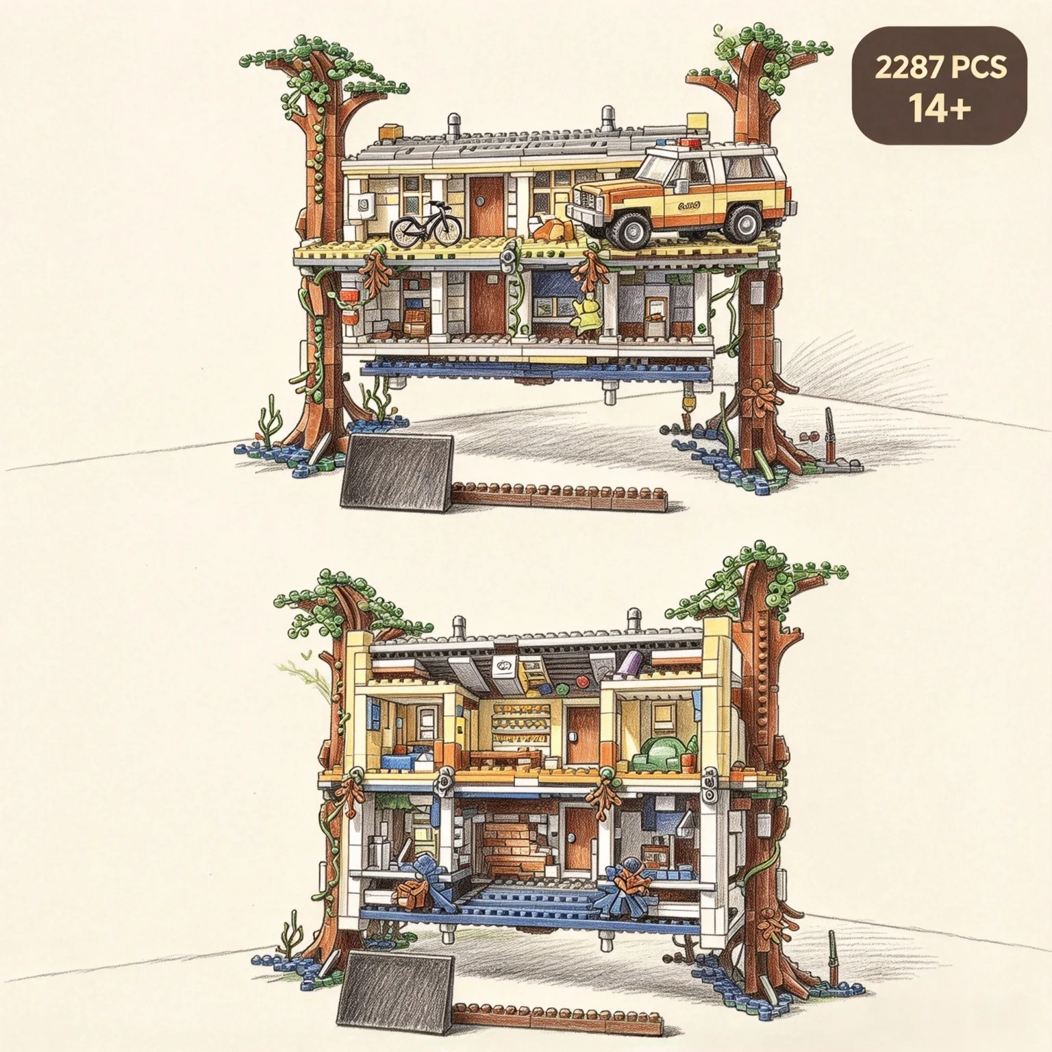 New 2287PCS Reversible House MOC Large Assembly Block Model Ornament, Suitable as a Gift for Holidays and Birthdays.