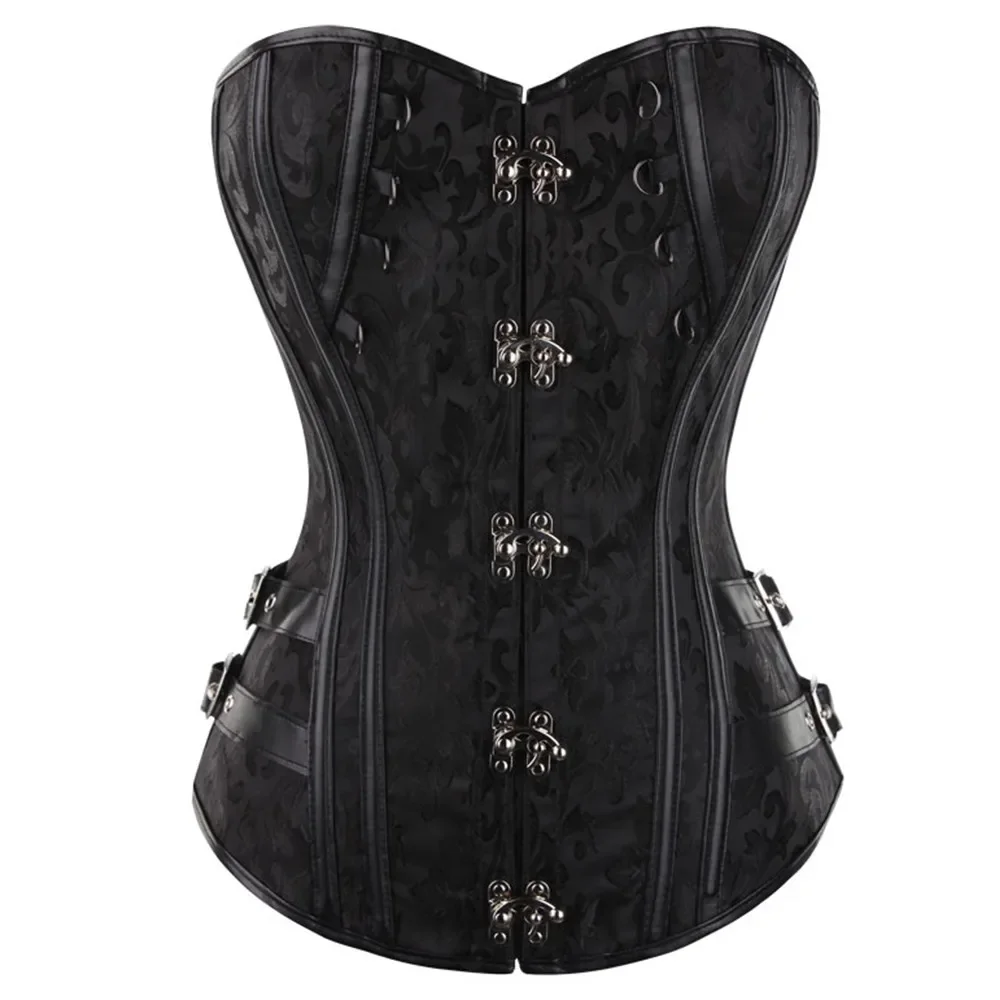 Sexy Corset Top Bustier with Chains Embroidery Floral Steampunk Corselet Overbust Gothic Women Plus Size