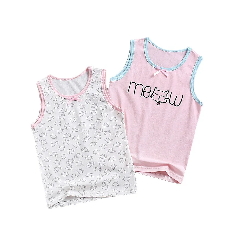 3pcs/Lot Girls Singlet Underwear Tank Cute Design Undershirts Cotton Tank Bow Tops for Baby Girl Size 100-150 Breathable Tops