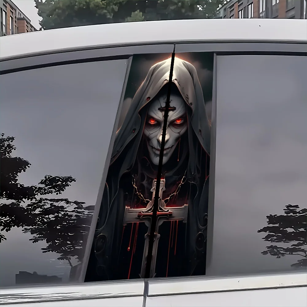 2-Pack Matte Vinyl Car B-Pillar Stickers - Wizard & Cross Design, Durable Self-Adhesive Vehicle Exterior Decals