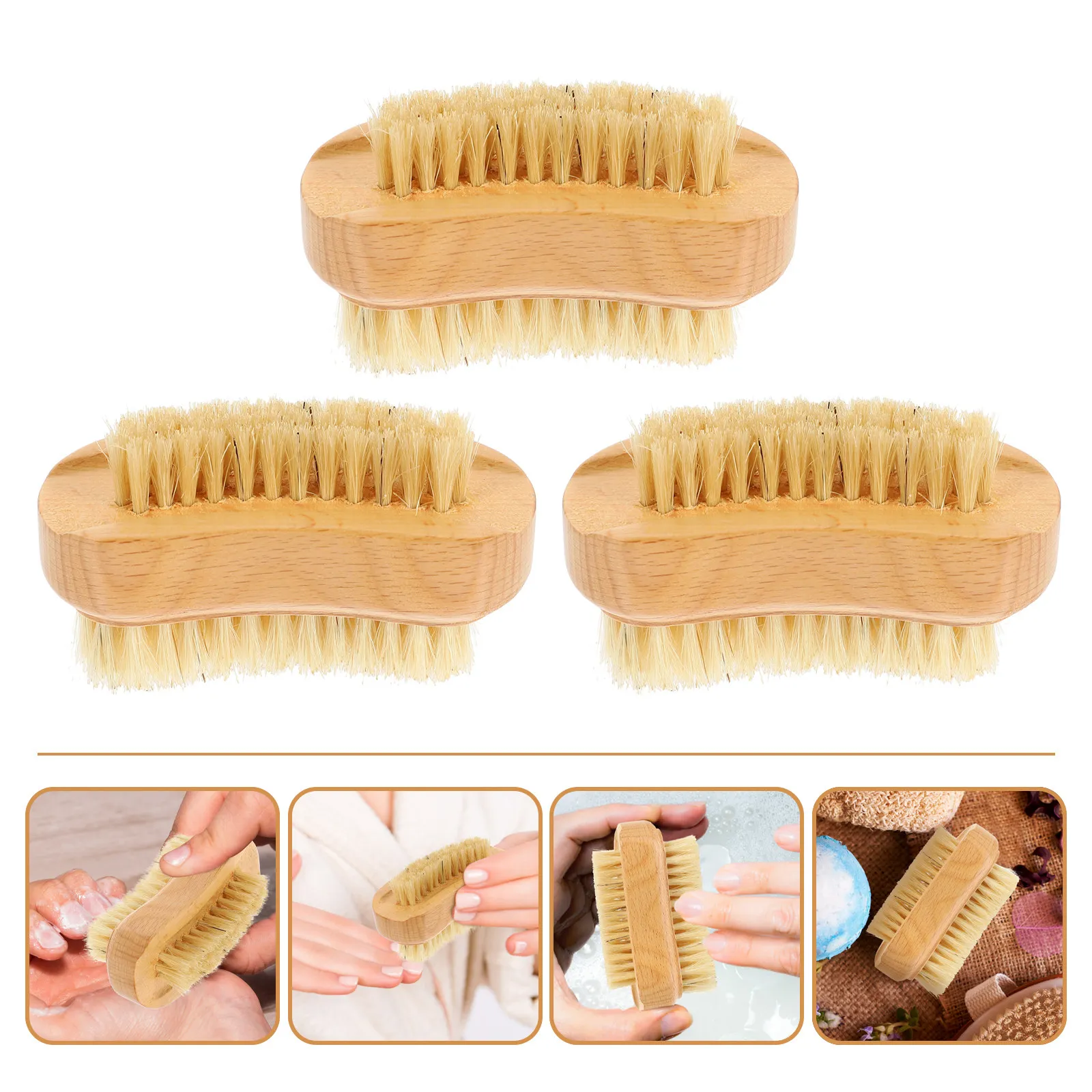 3Pcs Wooden Nail Brush Kit Exquisitely Crafted Wear-Resistant Multi-Function Nail Cleaner for Hands Feet Nails Bedroom Bathroom