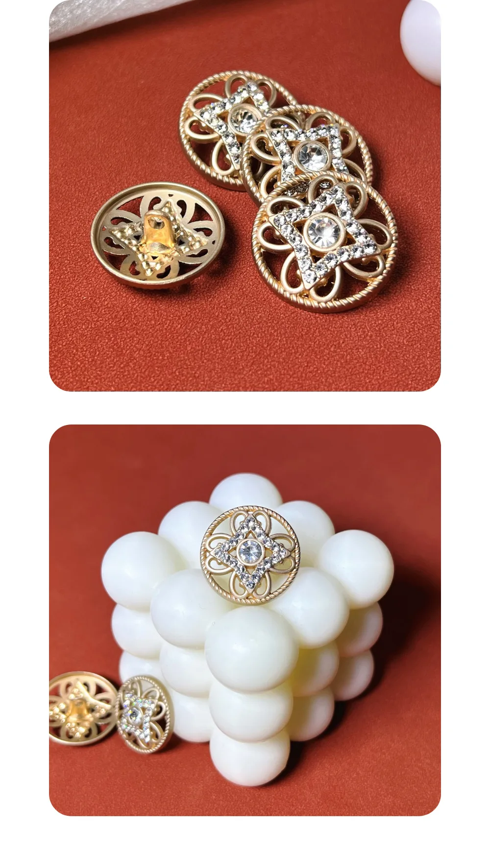 10 Stück Metallknöpfe, Kleidungszubehör, eingelegte Strass-Dekorationsknöpfe für Kleidung, DIY-Bastelbedarf, Nähzubehör, ausgehöhlter Knopf – Detail 7