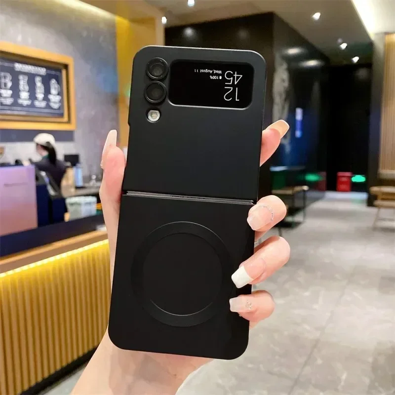 Weiche, stoßfeste, matte, magnetische Handyhülle für Samsung Galaxy Z Flip 8 7 6 5 4 3 für Magsafe Cover mit Objektivschutz Flip7Flip6