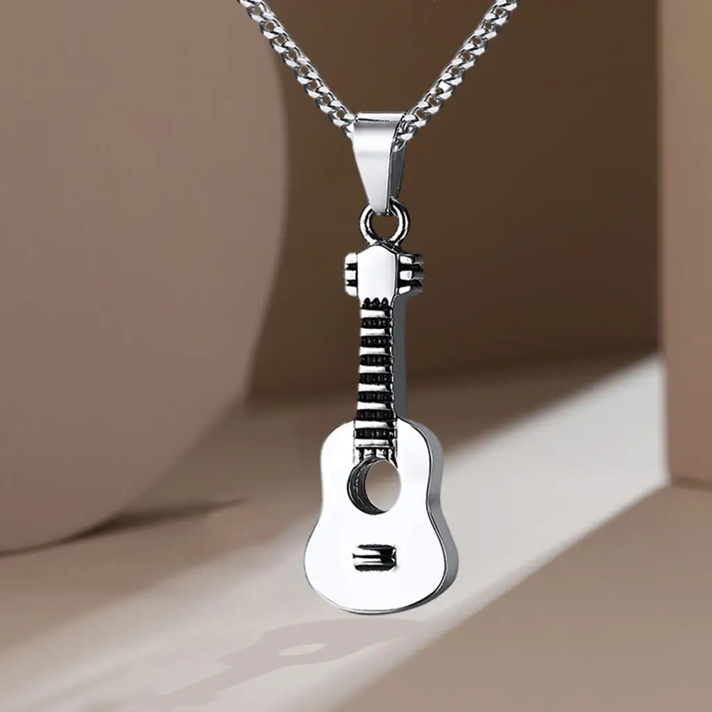 Guitar Cremation Urn Necklace Ring Chain Decorative Keepsake Jewelry for Loved Ones Husband Wife Mom & Dad