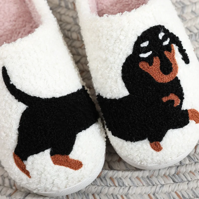 New Dachshund cotton slippers women's home indoor winter warm non-slip hair slippers men's couple cute pet dog slippers