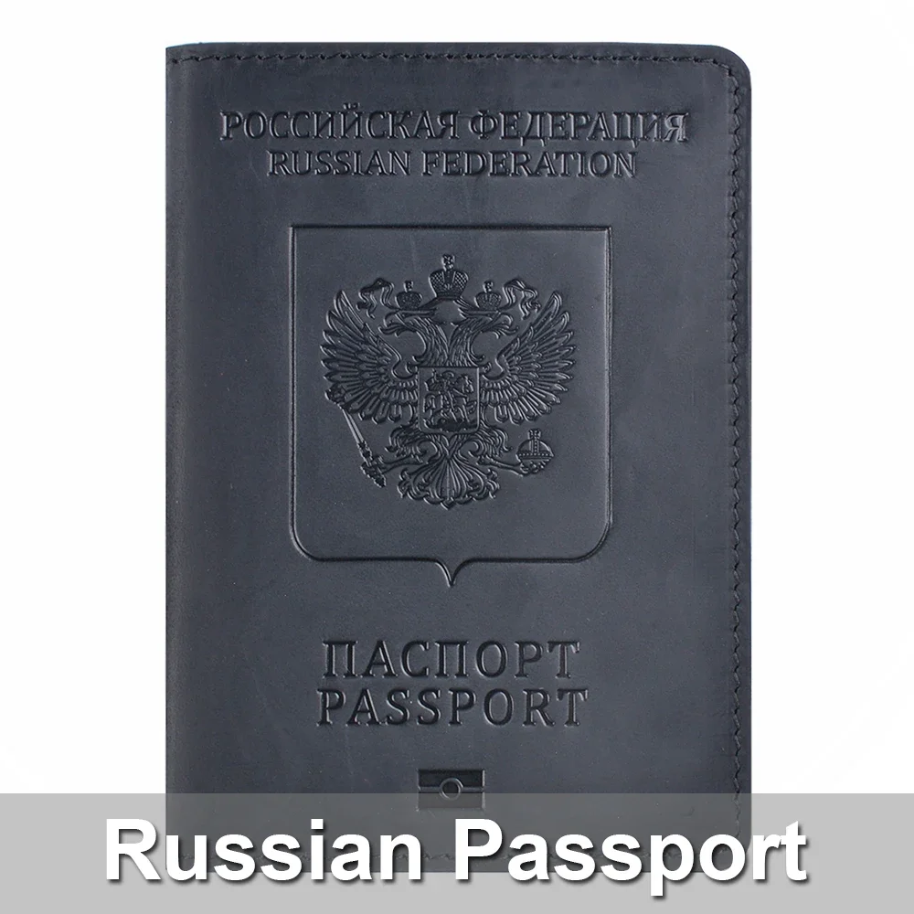 Genuine Leather Passport Cover Bilingual Version Designed For Russian Federation Cowhide Card Holder Passport Case Storeage Bag