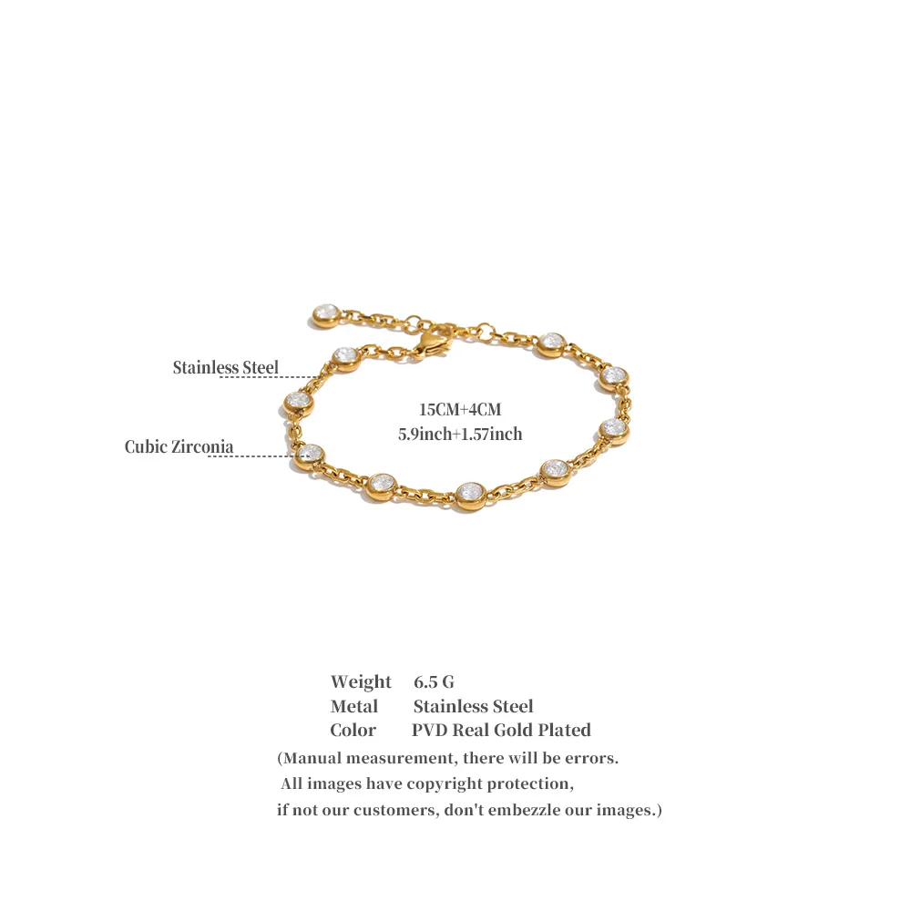 Yhpup Edelstahl CZ Armband für Damen, Kubisches Zirkonia Kettenarmband, Rund, Beliebter Ästhetischer Zarter Handgelenkschmuck – Detail 1
