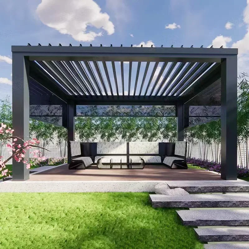 Waterproof Outdoor Living Garden Pergolas Gazebo Sunroom Pavilion Electric Adjustable Bioclimatic Louvered Motorized Aluminous