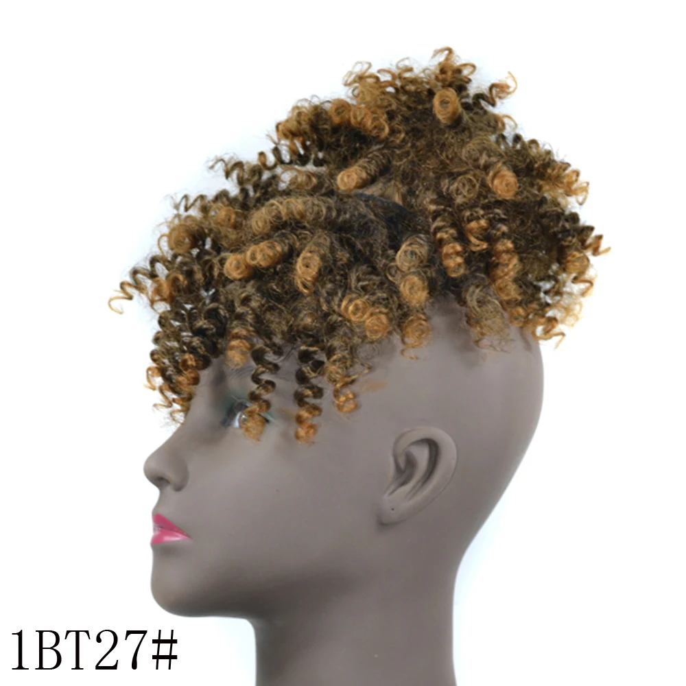 Afro Puff Updo Hair Drawstring Ponytail with Bangs Black Kinky Curly Hair Bun