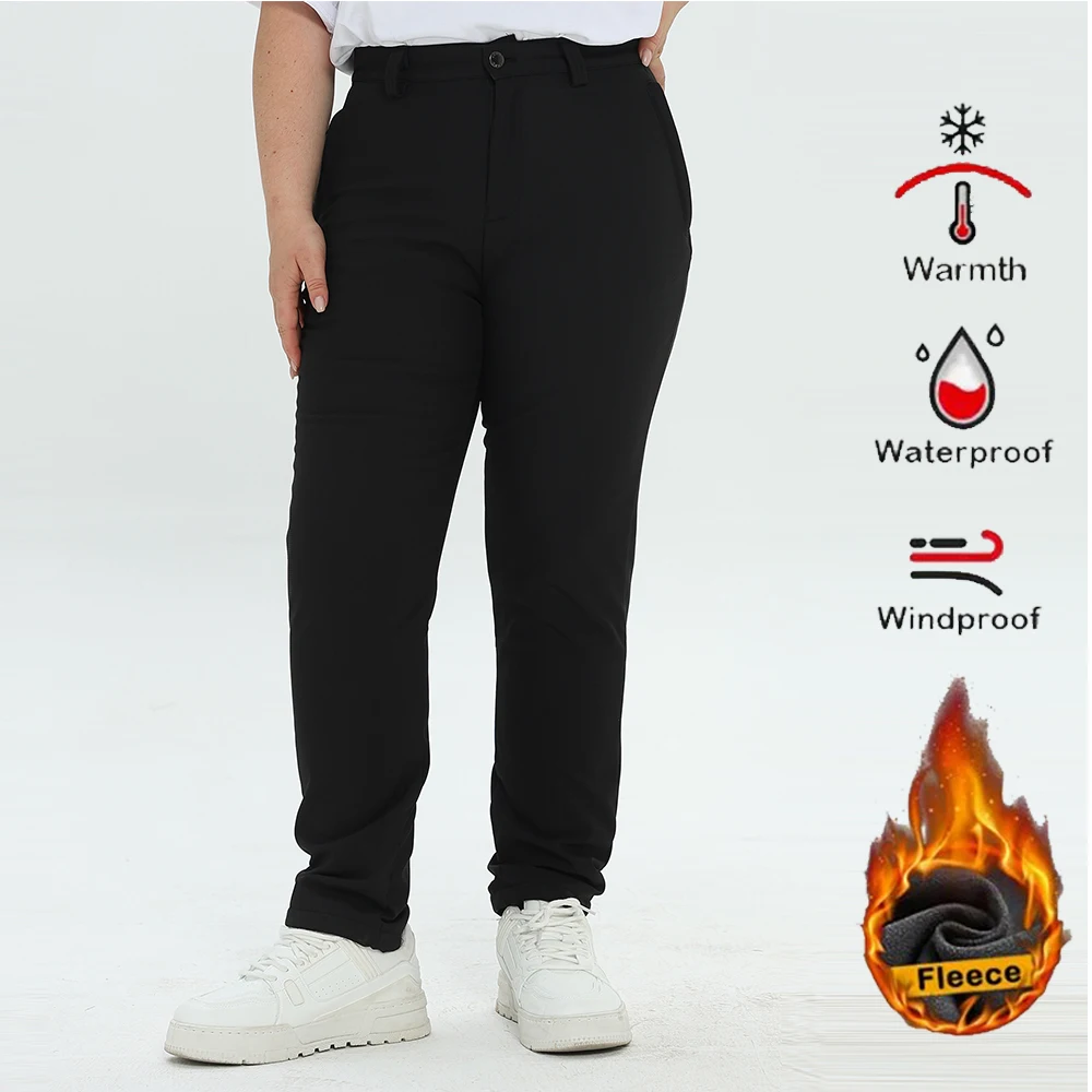 

Plus Size Thick Warm Fleece Hiking Pants Women Winter Waterproof Outdoor Soft Shell Rain Trousers Trekking Camping Ski Pants