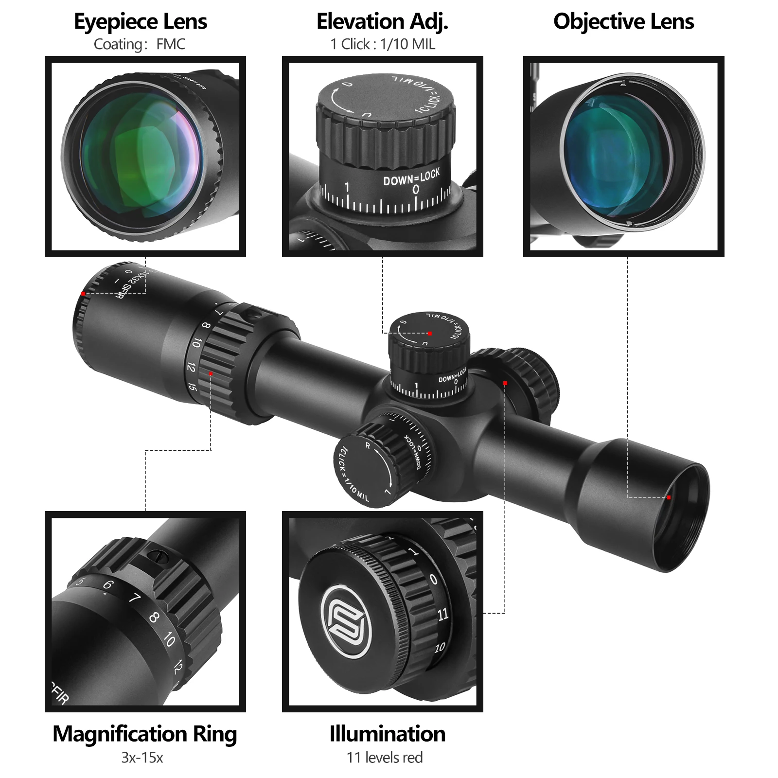 Imagem -04 - Spina-hunting Rifle Scope hd 315x32 Ffp Riflescope Iluminado Vidro Tático Retículo Gravado Vistas Ópticas Fit.308.556