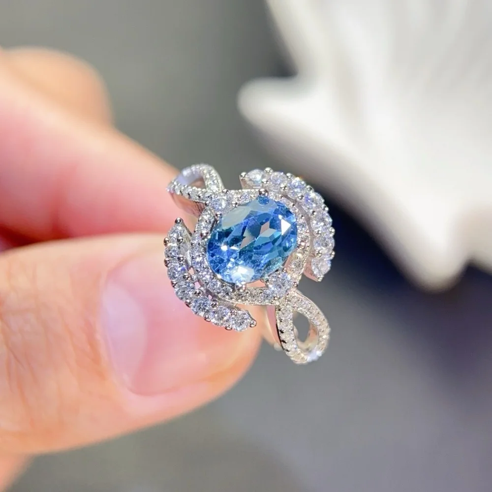 S925 6×8mm Sterling Silver Natural Sapphire Gemstone Ring for Women Fashion Healing Jewelry Stylish Accessory Sweet Gift