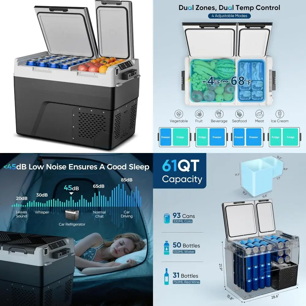 61 Quart Dual Zone 12/24V Portable Car Refrigerator with Temperature Control from -4°F to 68°F