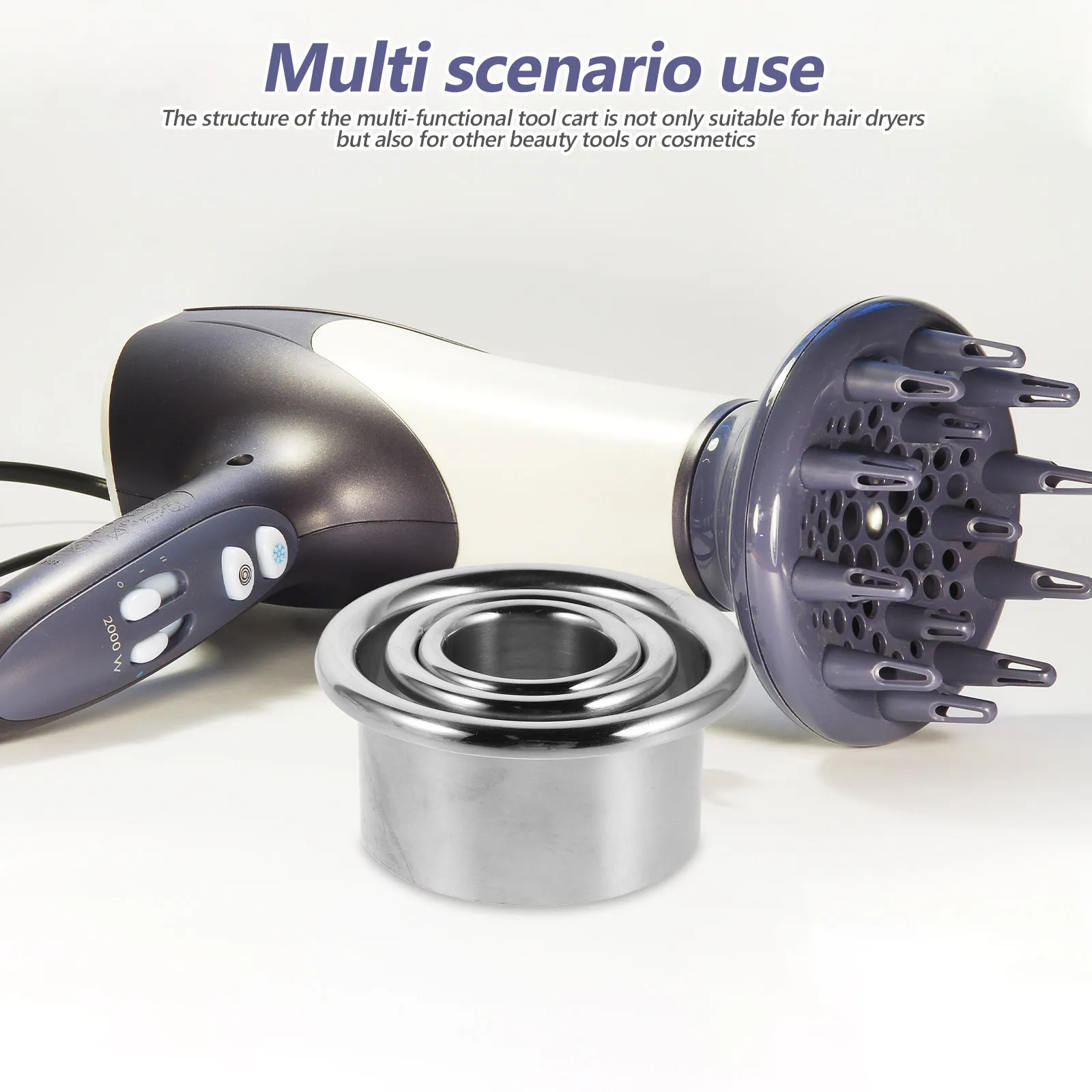 3Pcs Hair Dryer Holder Stainless Steel Blow Dryer Rack Bathroom Desktop Vanity Countertop Storage Organizer Mount for Hair Tools