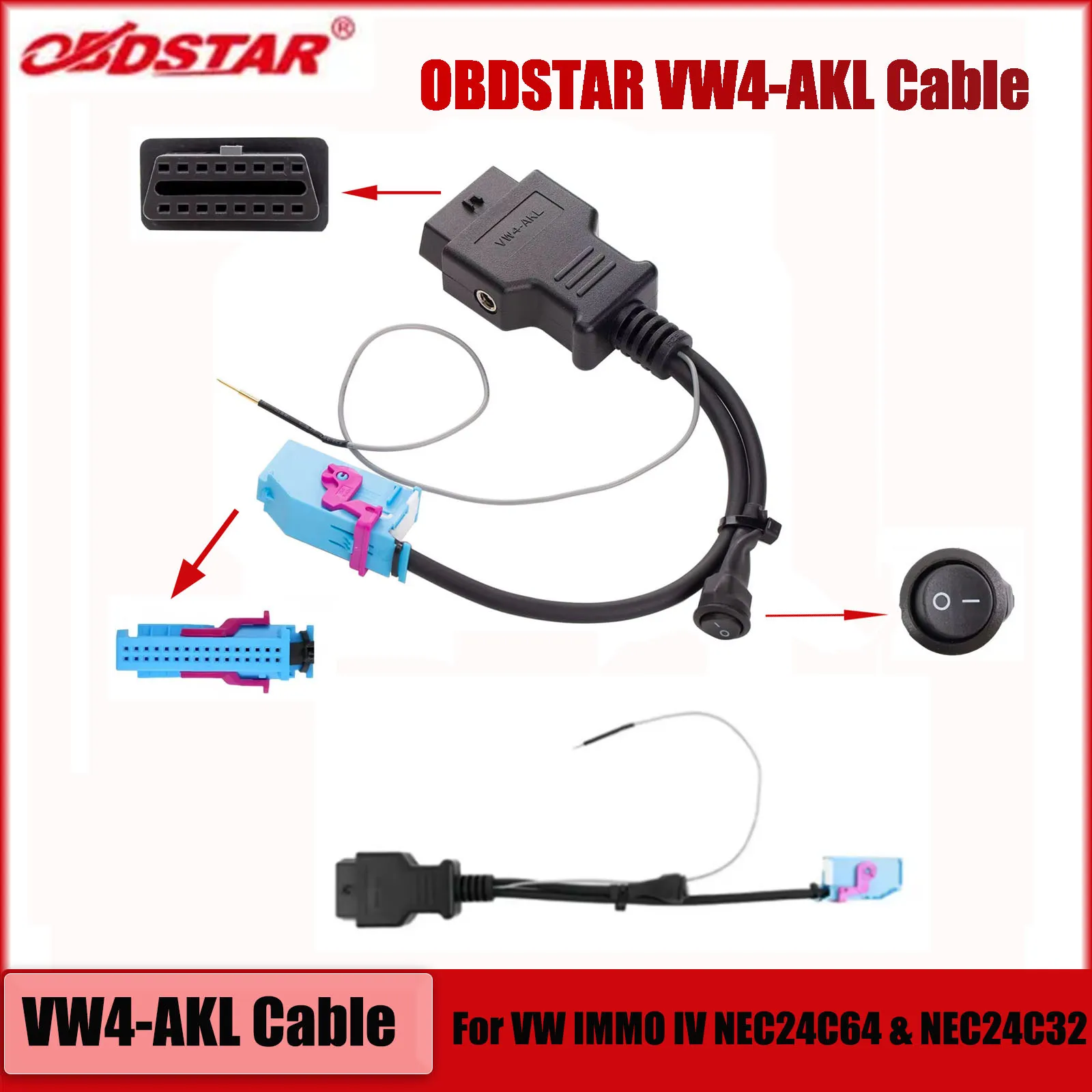 Все клавиши Lost OBDSTAR VW4-AKL Кабель для VW IMMO IV NEC24C64 и NEC24C32 поддержка чтения данных X300 Classic G3/X300 DP Plus/X300 Pro4