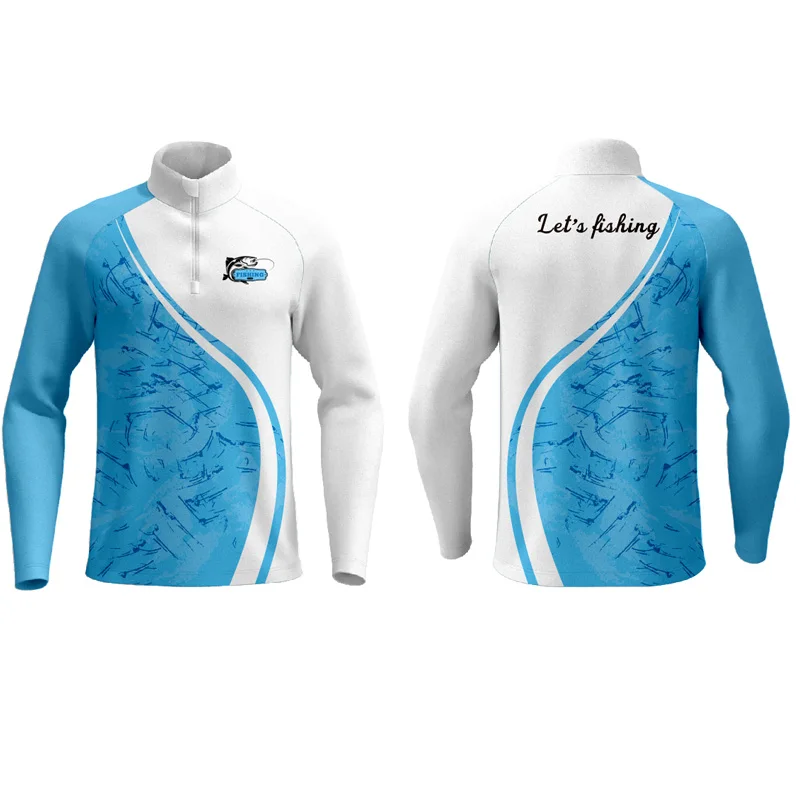 Custom Half Zipper Fishing Wear Grey Blue Black Color Design Your Own Fishing Longsleeve Wear