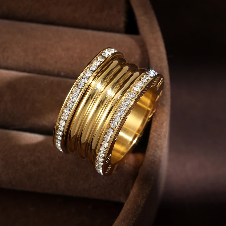 خاتم الأرقام الرومانية الموضة مكعب زركونيا الفولاذ المقاوم للصدأ خواتم النساء الرجال الذهب زوجين عطلة هدية خاتم مجوهرات الحفلات اليومية