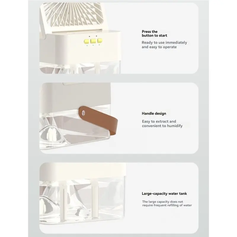[NEW!A38F】 USB Mini Air Conditioner Fan With 2.5L Water Tank Desktop Humidifying Cooling Fan 2-Hole Humidification Misting Fan