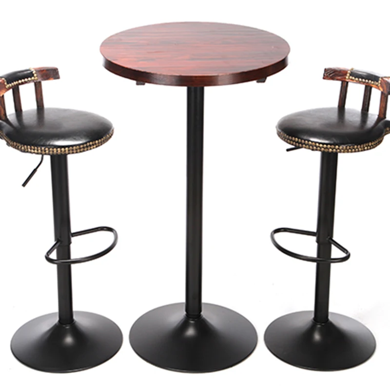 American Style Solid Wood Round Bar Table Counter Height with Metal Base for Home Kitchen Cafe Breakfast Nook