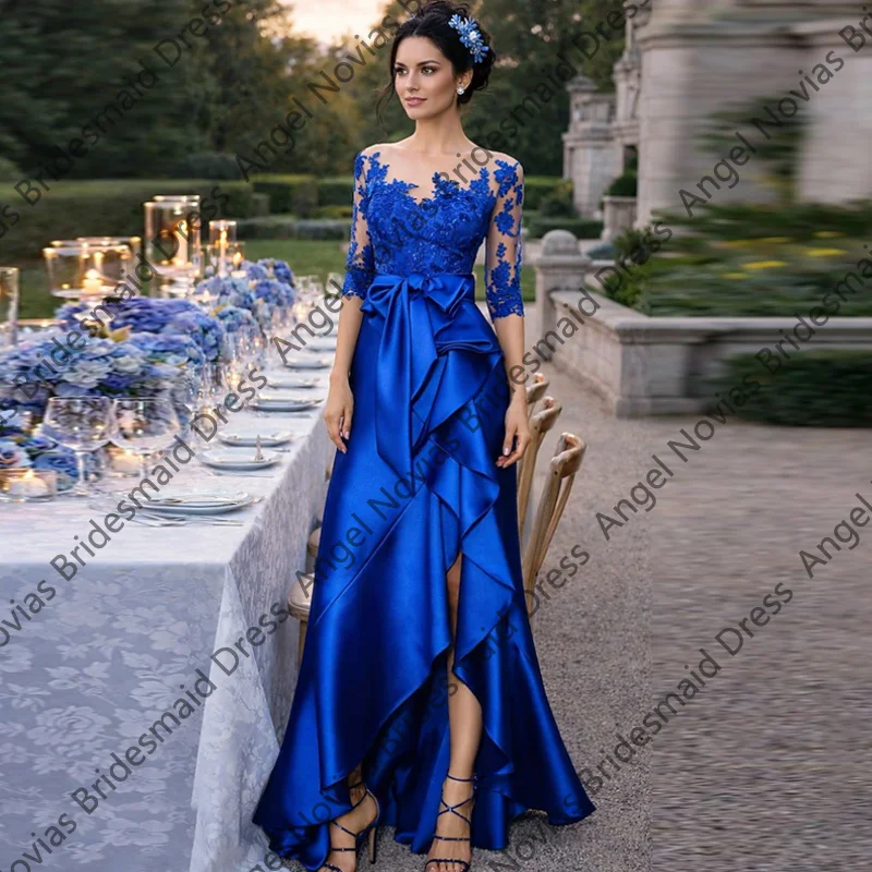 

Индивидуальные синие платья для мамы невесты с пуговицами, свадебные платья для торжеств, элегантные вечерние платья для женщин.