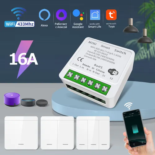 Tuya-interruptor inteligente WiFi para hogar, inalámbrico, RF, 433mhz, interruptor de pared, aplicación Smart Life, Control por voz a través de Alexa y Google Home