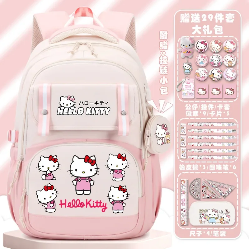 Sanrio-mochila escolar de Hello Kitty para estudiantes, mochila de gran capacidad con hombrera ligera para niños