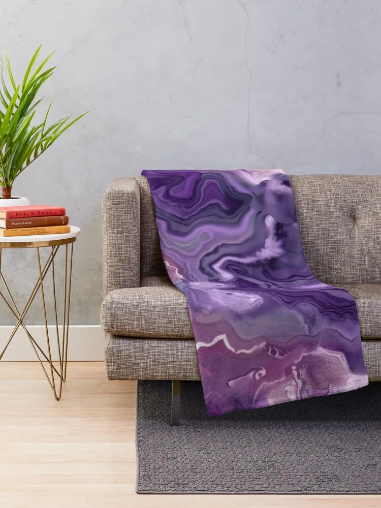 Purple and Magenta Amethyst Gemstone, Abstract Marble Tie Dye Throw Blanket Summer Thins Blankets